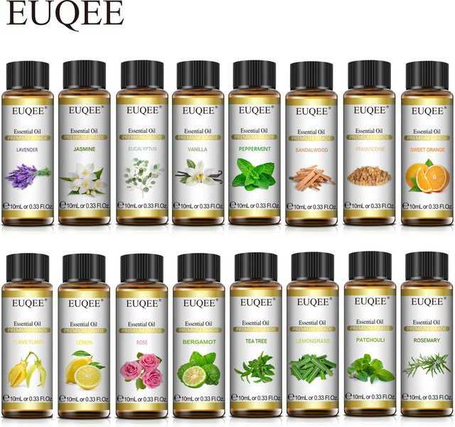 EUQEE Ätherisches Pflanzenöl, 10 ml, Lavendel, Jasmin, Eukalyptus, Vanille - Bild 1