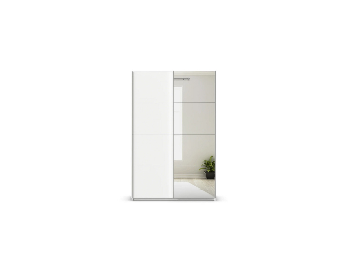 RAUCH Quadra Schwebetürenschrank mit Spiegelelementen und integrierten Schubladen, Farbe: Weiß, B/T/H: 136 x 62 x 210 cm - Bild 3