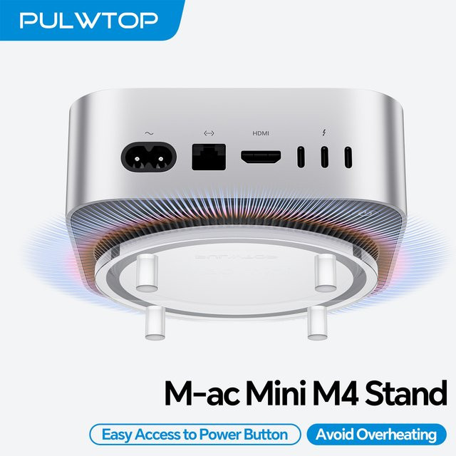 PULWTOP Klarer Acryl-Schreibtischständer für Mac Mini M4 und M4 Pro mit Wärmeableitung und einfachem Zugriff auf den Ein/Aus-Knopf, Transparent - Bild 1