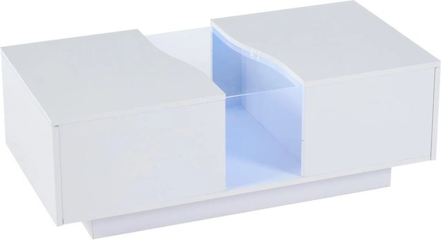 okwish Couchtisch mit LED-Schubladen in Weiß, modern und glänzend, B/T/H: 100 x 50 x 35 cm - Bild 1