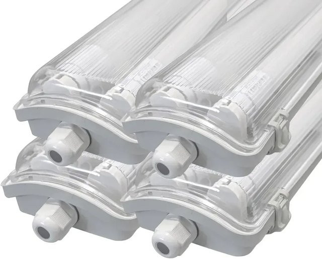LUXULA 4er-Set LED Feuchtraum Wannenleuchten in Weiß mit T8 LED-Röhren, 4000K Neutralweiß, IP65 und IK08 Schutzklasse - Bild 1