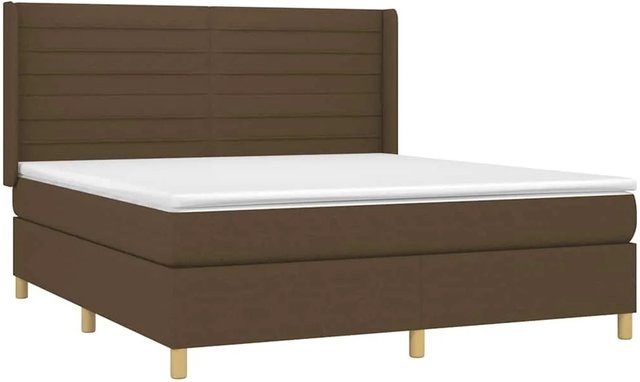 vidaXL Boxspringbett mit Matratze in Dunkelbraun, Hybridbett mit LED-Unterbettbeleuchtung und USB-Ladeport, B/T: 180 x 200 cm - Bild 1