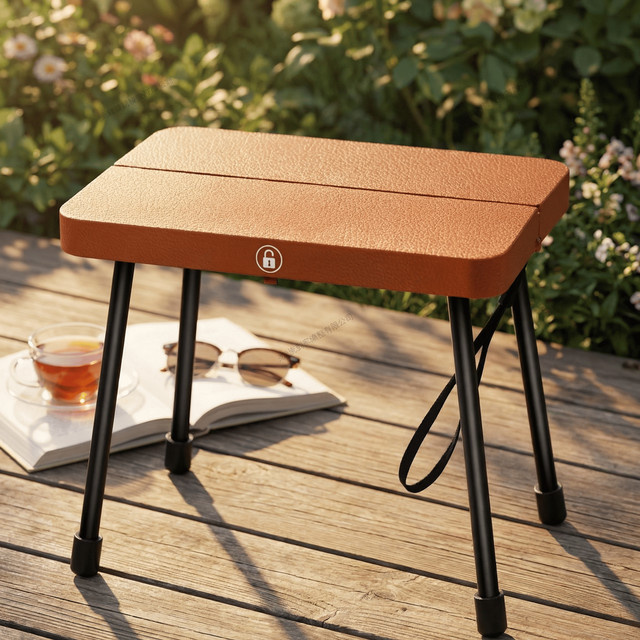 DHDH Tragbarer Klappbarer Campinghocker aus Kunstleder in Braun für Garten, Strand und Picknick - Bild 1