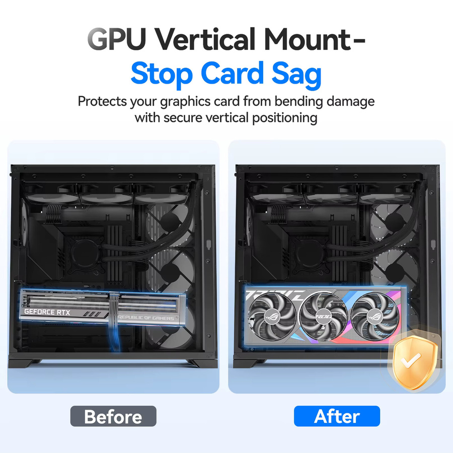 JEYI Vertikale Grafikkarten-Montagehalterung aus Aluminium in Schwarz, kompatibel mit PCIe 3.0/4.0/5.0-Verlängerungskabeln für 2/3 Steckplätze - Bild 3