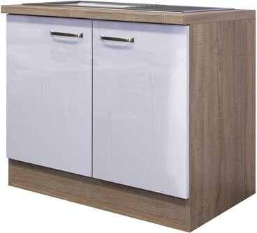 Spülenunterschrank Flex-Well Valero in Sonoma Eiche und weiß Hochglanz, B/H/T: 100 x 86 x 60 cm - Bild 1