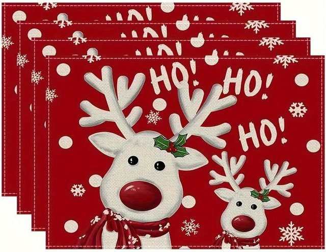 VIKAMA Weihnachtliche Tischsets mit Rentier-Design für die Weihnachtsdekoration - Bild 1