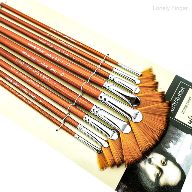 Lonely Finger Künstler-Fächer-Pinsel-Set mit 9 Stück aus Nylonhaar und Holzgriff für Acryl und Öl - Bild 1
