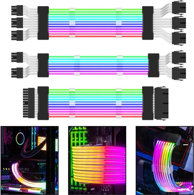 ARGB PSU Netzteil Verlängerungskabel RGB Flow für ATX 24Pin Motherboard und PCIE GPU 8-Pin 6+2Pin in Weiß und Multicolour - Bild 1