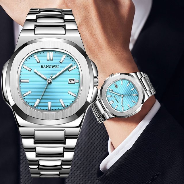 LIGE Armbanduhr Edelstahl, Quarz, Blau, Silber, Herren - Bild 1