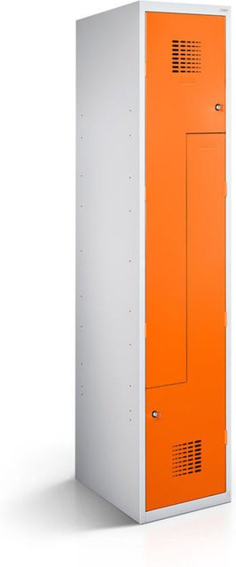 rotstahl Z-Spind mit 2 Türen in Orange und lichtgrauem Korpus, B/T/H: 30 x 50 x 180 cm - Bild 1