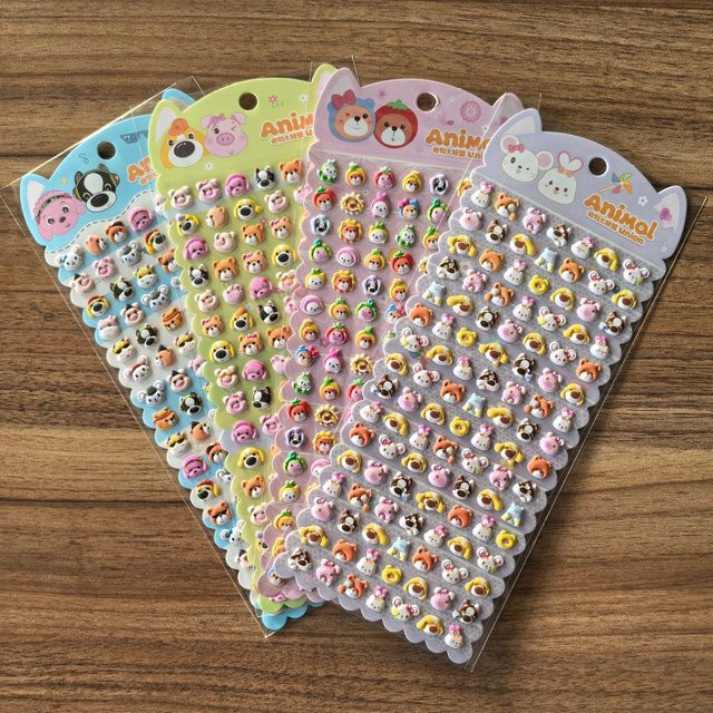 4 Blatt Mini-Aufkleber mit Tiergesichtern in Multicolour von Anime Worlds Store für Scrapbooking und DIY-Projekte - Bild 1