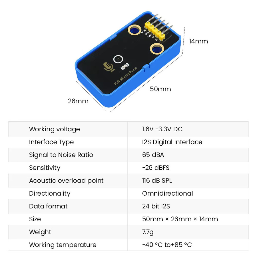 Keyestudio ICS-Mikrofonmodul mit I2S-Digitalschnittstelle und 24-Bit-Datumsformat, kompatibel mit Arduino, ESP32 und Raspberry Pico - Bild 1