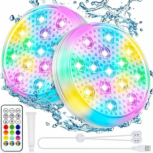 AMARYLLIS Wiederaufladbare LED Unterwasser-Tauchbeckenleuchten mit Fernbedienung, IP68 wasserdicht, farbwechselnde RGB Schwimmleuchten für Whirlpool-Bäder, Multicolor/Transparent - Bild 1