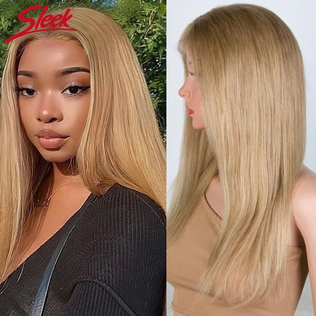 Sleek Blonde Perücke, Echthaar, Transparente Spitze, Damen - Bild 1