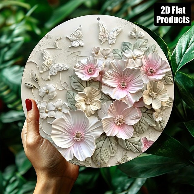 Rundes dekoratives Metallschild Potdemiel mit floralem Blumenmotiv, Durchmesser: 20 cm, Mehrfarbig - Bild 1