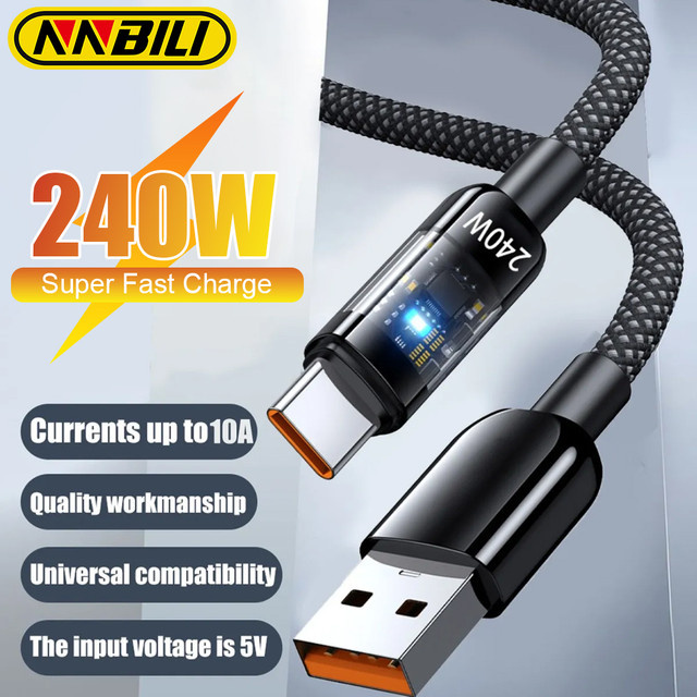 NNBILI USB Typ C Ladekabel 240W in Schwarz für Samsung Xiaomi Huawei und OPPO - Bild 1
