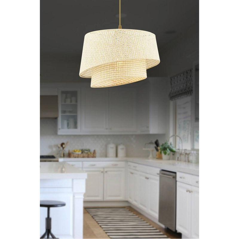 Opviq Pendelleuchte Barette in Creme aus Stoff und Metall mit E27 Fassung, B/T/H: 32 x 32 x 65 cm - Bild 3