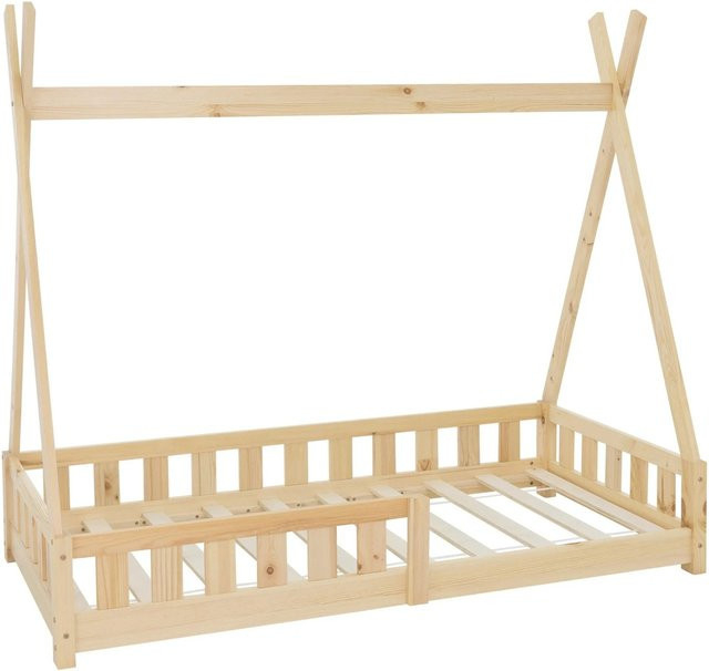 ML-Design Kinderbett Tipi aus Kiefernholz mit Rausfallschutz und Lattenrost, Farbe: Braun, B/T/H: 80 x 160 x 150 cm - Bild 2