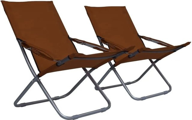 vidaXL Set aus 2 klappbaren Strandstühlen in Braun mit verstellbarer Kopfstütze und pulverbeschichtetem Stahlgestell - Bild 1