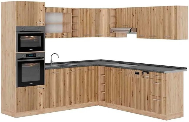 Vicco R-Line Eckküche Artisan-Eiche/Goldkraft Eiche in Anthrazit B/T/H: 237 x 247 x 81,6 cm - Bild 1