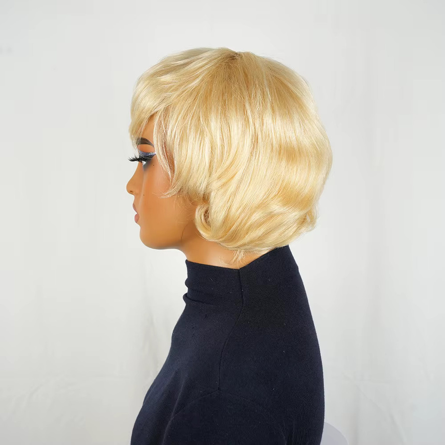 OYM HAIR Echthaar-Perücke, honigblond, Pixie-Schnitt, Damen - Bild 4