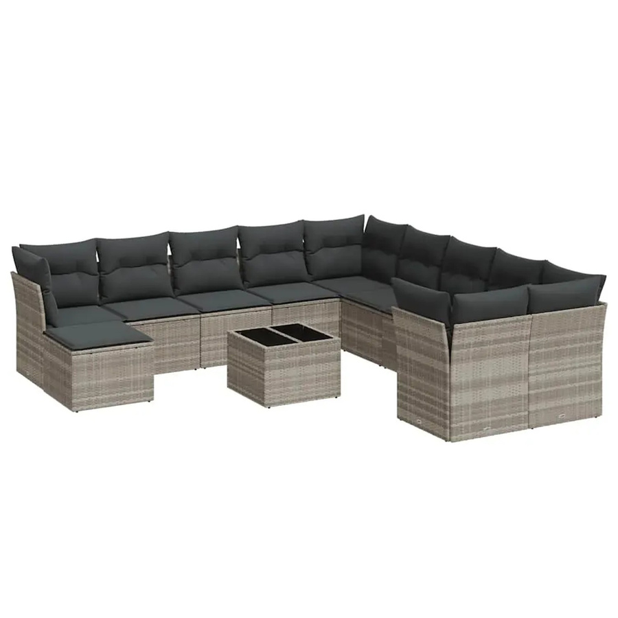 vidaXL 12-tlg. Garten-Sofagarnitur aus Polyrattan in Grau mit Kissen und Couchtisch - Bild 2