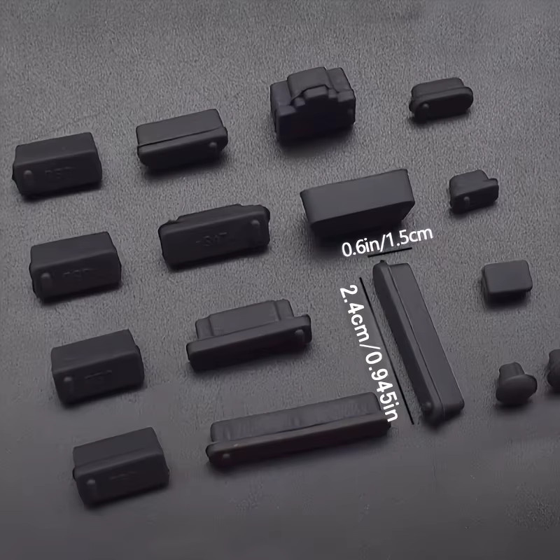 16 Stück Universal Staubstecker Set für Notebooks in Schwarz, passend für Xiaomi, USB-A, USB-C, HDMI und DisplayPort - Bild 2
