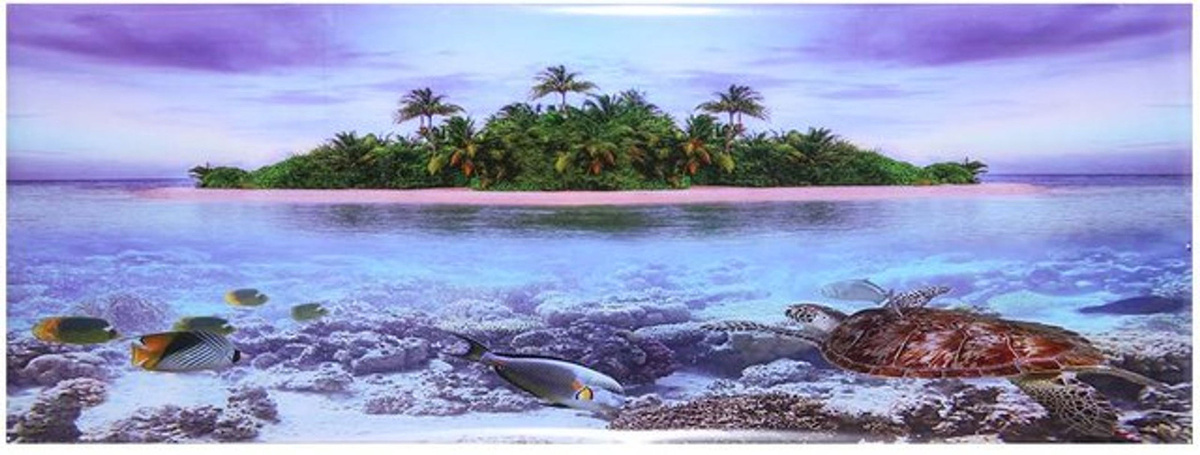 CosyHome Selbstklebender Aquarien-Hintergrund mit 3D-Effekt Kokospalmen und Strand Dekoration in Mehrfarbig - Bild 1