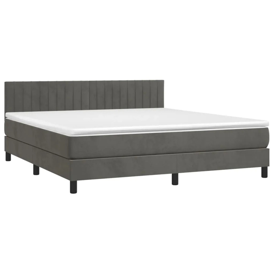 vidaXL Boxspringbett mit Matratze in Dunkelgrau aus Samt mit LED-Unterbettbeleuchtung und USB-Ladeanschluss, B/T/H: 160 x 203 x 88 cm - Bild 2