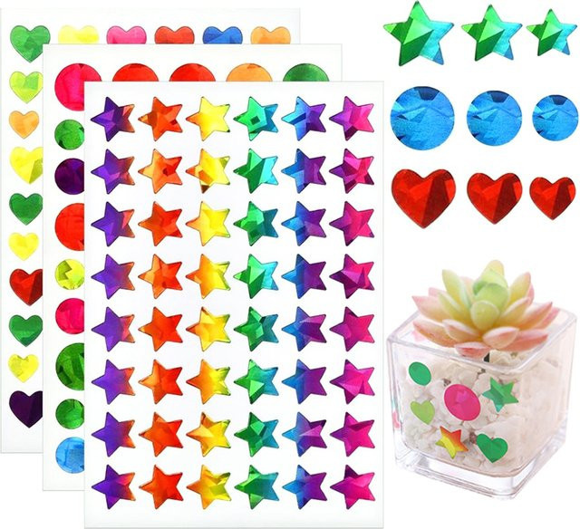 ZYF DIY Laser Aufkleber Set mit bunten Dazzling Glitter Motiven wie Sternen, Herzen und Punkten für Tagebuch und Planer, 15 bis 45 Blatt - Bild 1