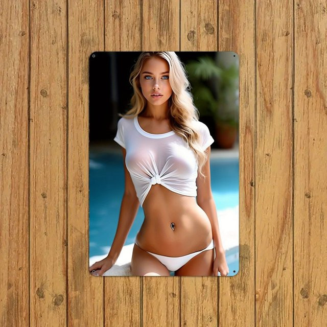 MINISO Vintage Metall-Wandkunstschild mit Bikini-Motiv, rechteckig, mehrfarbig - Bild 1