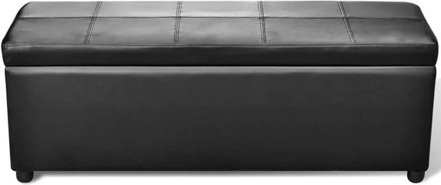vidaXL Aufbewahrungsbank aus Holz und PVC in Schwarz mit Kunstlederpolsterung B: 144 cm, H: 44 cm, T: 39 cm - Bild 1