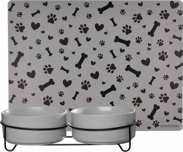 Ritzenhoff & Breker Taro Hunde-Napfset mit Napfhalter und Unterlage in Grau, Durchmesser: 17 cm - Bild 1