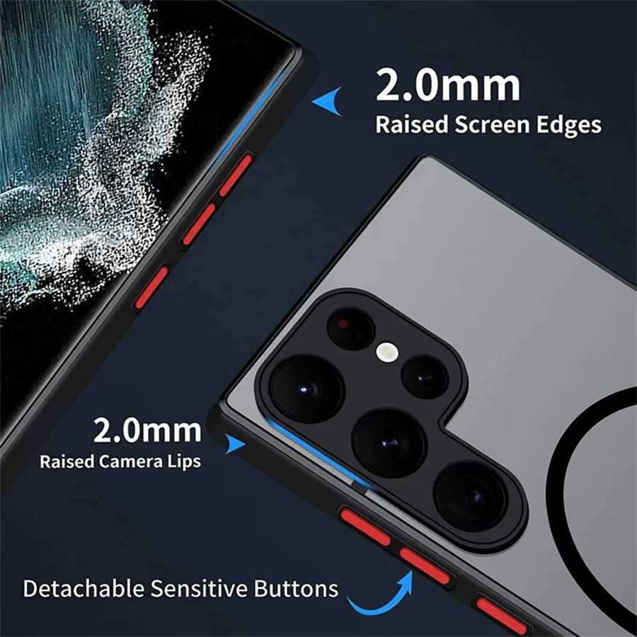 Stoßfeste magnetische Schutzhülle für Samsung Galaxy S25 S24 S23 S22 Ultra S21 Plus und Note 20 Ultra mit MagSafe Kompatibilität in Schwarz Matt - Bild 4