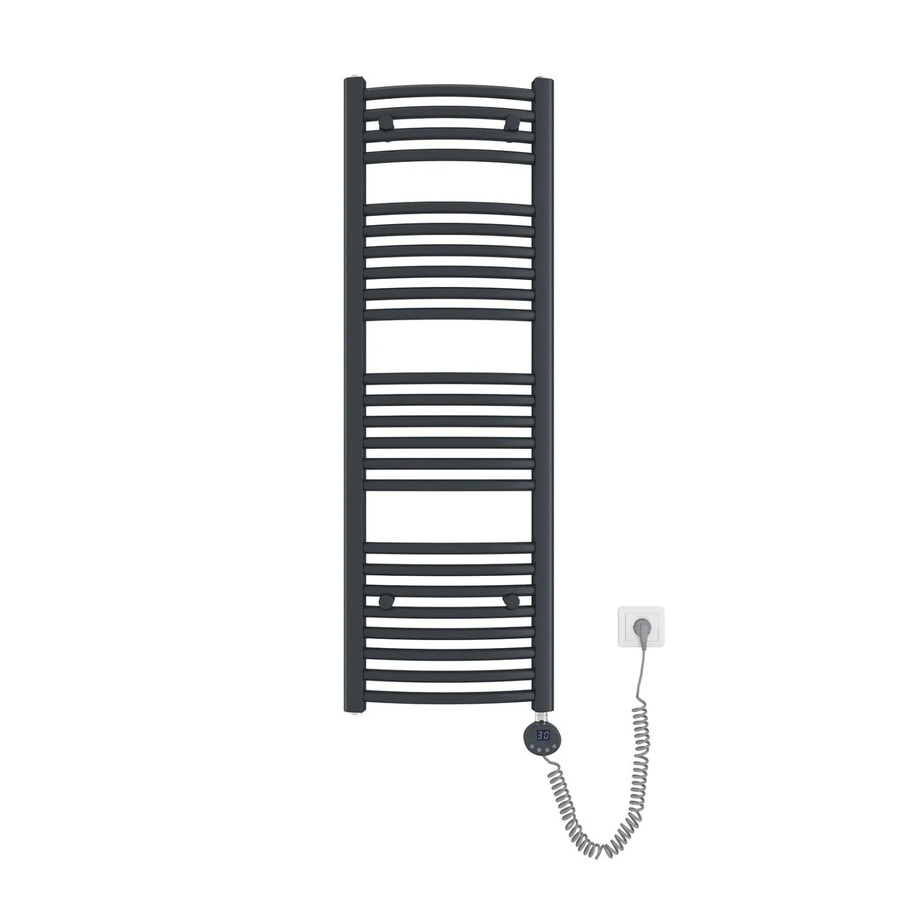 Emke Elektrischer Badheizkörper Gebogen mit Thermostat und Heizstab, Handtuchtrockner in Anthrazit, B: 120 cm, H: 40 cm, 500W - Bild 2