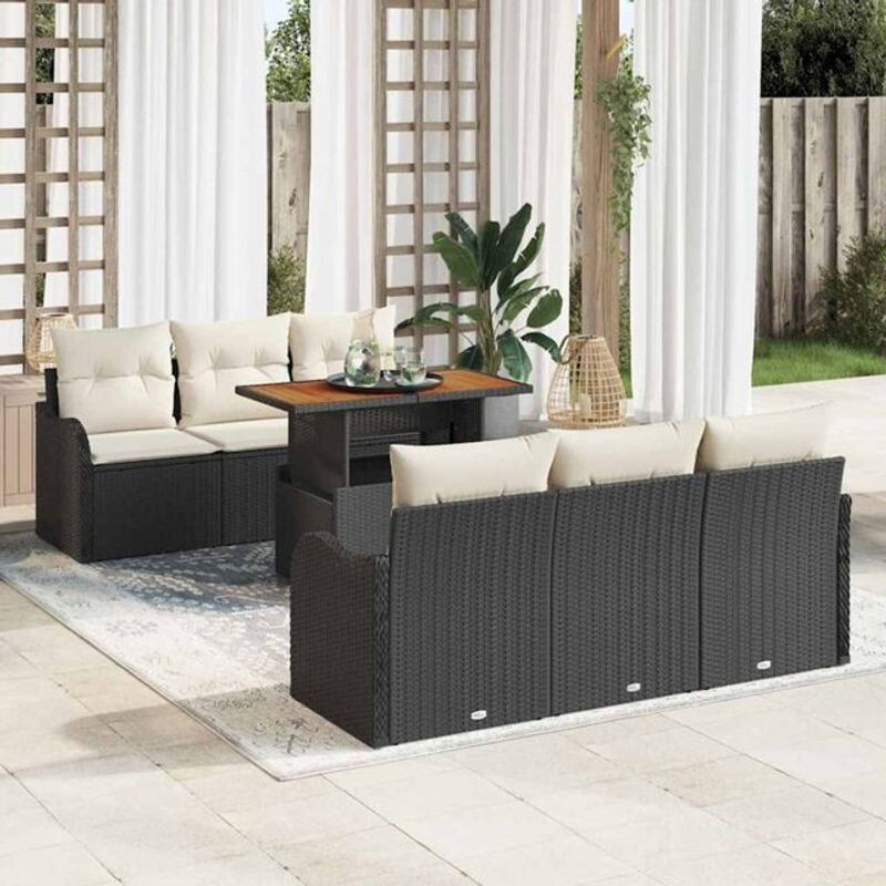 VIDAXL Garten-Sofa-Set 7-teilig aus Polyrattan und Akazienholz in Schwarz und Creme, B/T/H: 100 x 55 x 73 cm - Bild 1