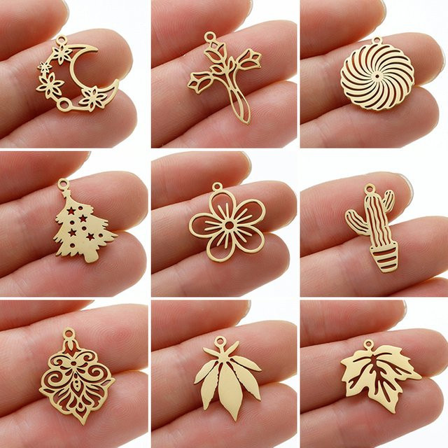 SMJEL Charms Anhänger, Edelstahl, Mond, Blume, Kaktus, Ahornblatt, Unisex - Bild 1