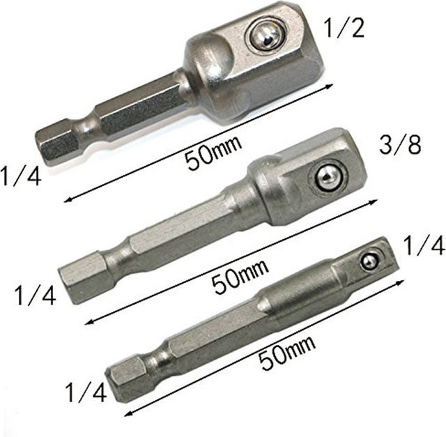 TONGFENGLH Steckschlüssel-Adapter-Set aus Chrom-Vanadium-Stahl in Silber mit Sechskantschaft und den Größen 1/4 Zoll, 3/8 Zoll und 1/2 Zoll für Elektrowerkzeuge TF003 - Bild 1