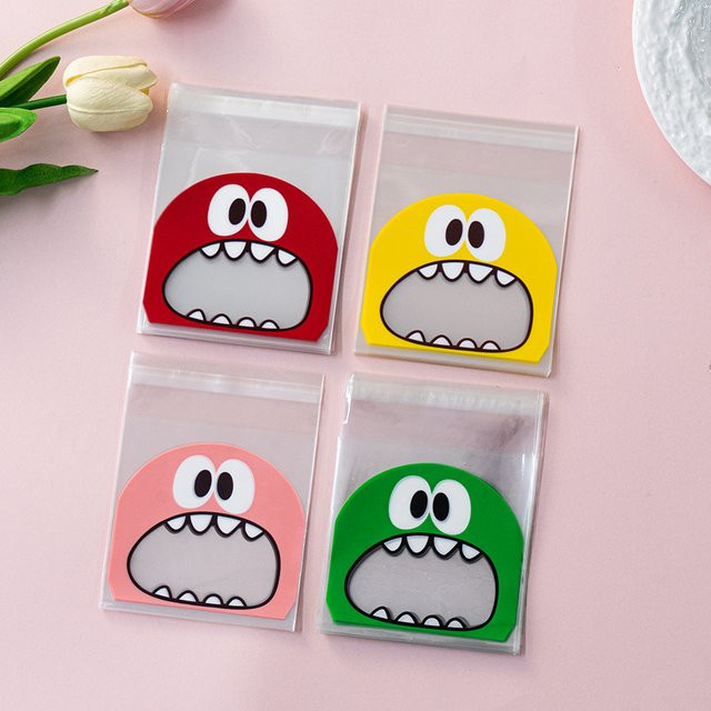 100 Stück Cartoon Monster Kunststoffbeutel in Grün für DIY Verpackungen von Süßigkeiten, Cookies und Schmuck - Bild 1