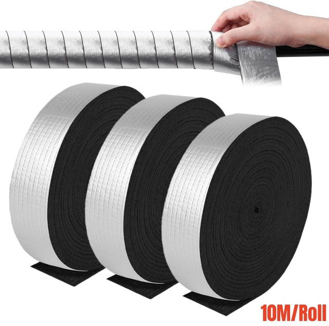 Selbstklebendes Fiberglas-Rohrisolierband in Schwarz und Silber, 10 m Rolle zur Isolierung von Außenkanälen und Rohren - Bild 1