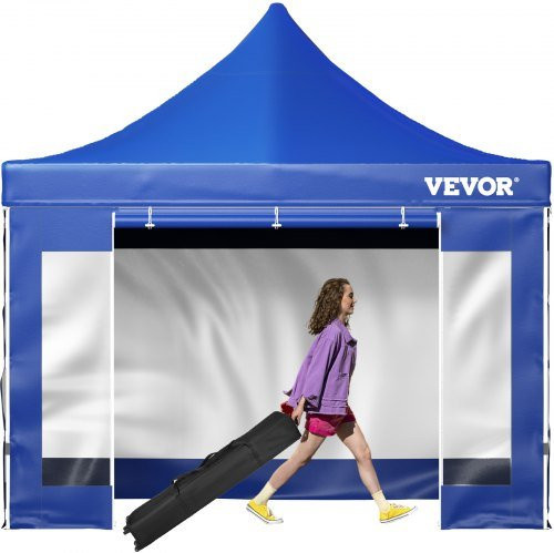 VEVOR Faltpavillon Pop-Up Partyzelt mit abnehmbaren Seitenwänden und Rollkoffer, UV-beständig und wasserdicht, Blau, B/T: 304,8 x 304,8 cm - Bild 1