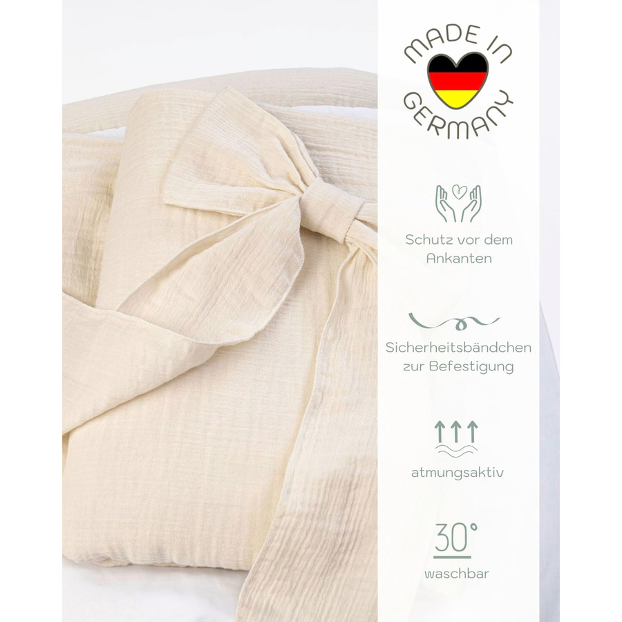 Mionido Textiles Set für Stubenwagen aus Musselin in Beige mit Schleife - Bild 1