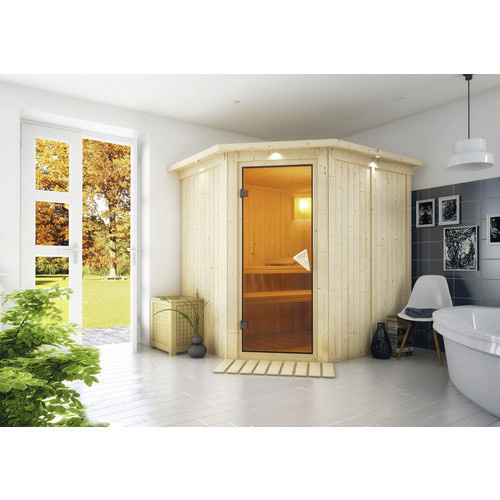 Karibu Sauna Talsen für 3 Personen aus Fichte in Beige, B/T/H: 210 x 184 x 202 cm - Bild 2