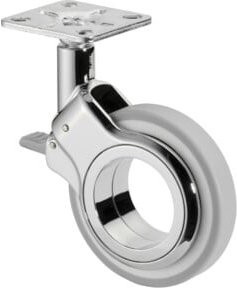 BS Design-Lenkrolle mit Feststeller aus Polyurethan in Grau, Durchmesser: 75 mm, Tragkraft: 50 kg, mit Platte und Schraubbefestigung - Bild 1
