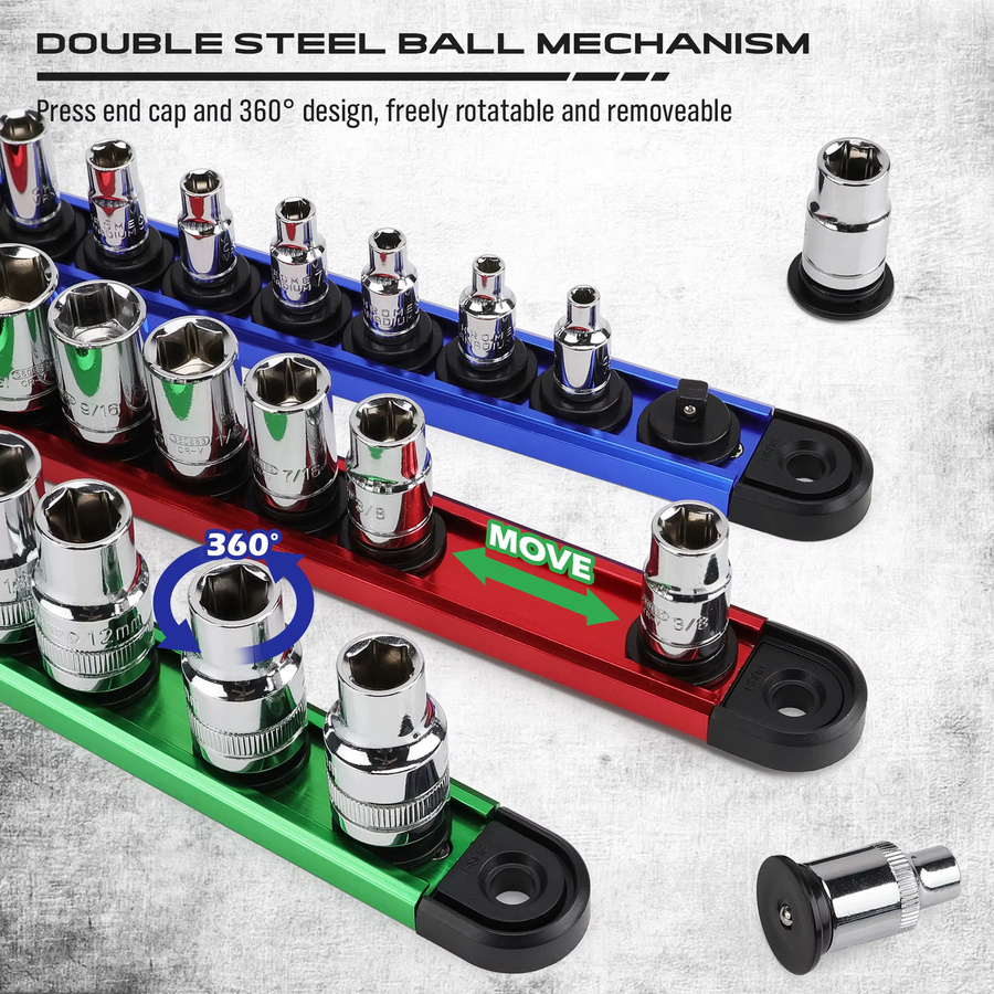 SEDY 9-teiliges magnetisches Steckschlüsselhalter-Organizer-Set für Werkzeugkasten und Schubladen, abnehmbare Steckschlüssel-Tabletts für 1/4, 3/8 und 1/2 Zoll - Bild 3
