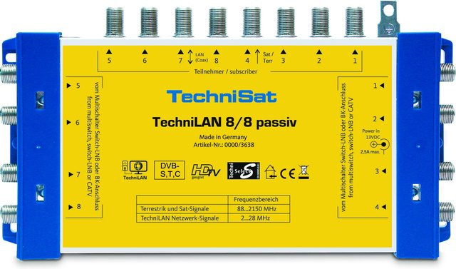 TechniLAN 8/8 Passiv Multischalter-Erweiterung und Einschleusweiche in Blau und Gelb - Bild 1