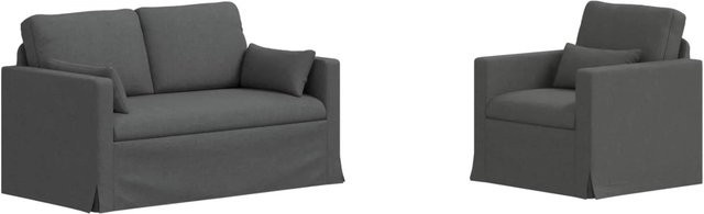 vidaXL Sofa 2-teiliges Set Dunkelgrau mit Stoffbezug und Metallrahmen B/T/H: 139 x 78 x 80 cm und 78 x 78 x 80 cm - Bild 1