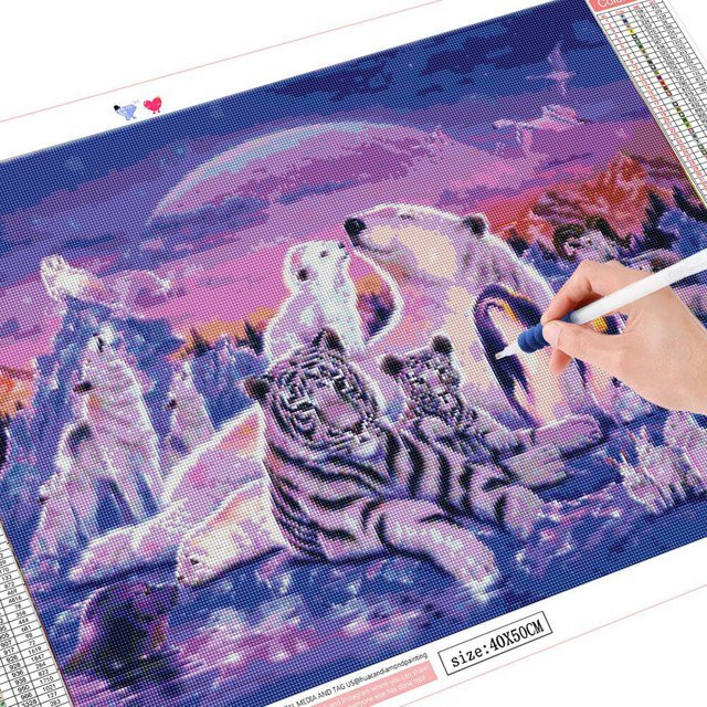 FIYO Diamond Painting Set Tiger und Bär als Mosaik-Tierdekoration in Multicolour, Breite: 20 cm, Höhe: 30 cm - Bild 1