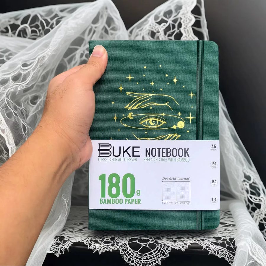 Buke Notebook A5 mit Punktraster, Hardcover in Grün mit silbernen Kanten, 160 Seiten, 180 g/m2 Papier - Bild 3