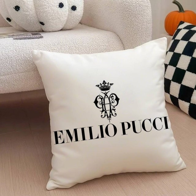 E-Emilio P-Pucci Logo Kissenbezug aus kurzem Plüsch in Weiß, B/H: 50 x 50 cm - Bild 1